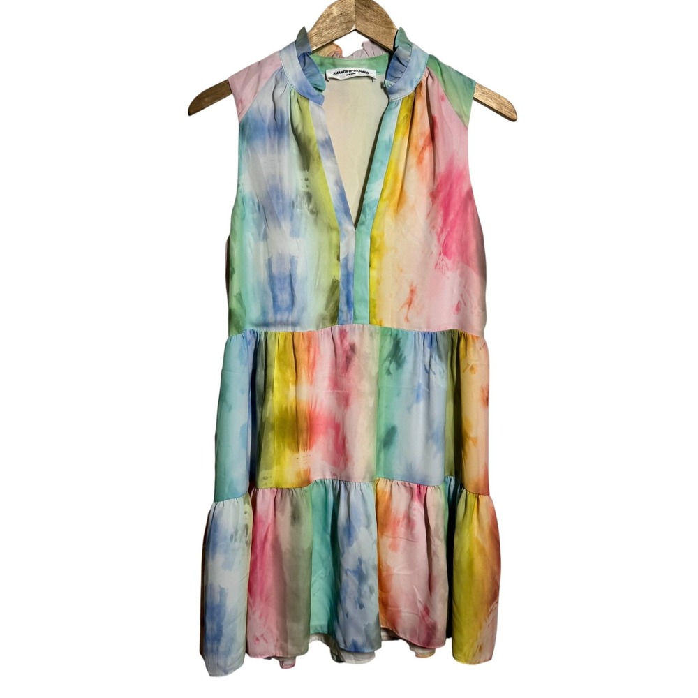 Amanda Uprichard Watercolor Tie Dye Tiered Mini Dress‎ Women S Whimsical Preppy